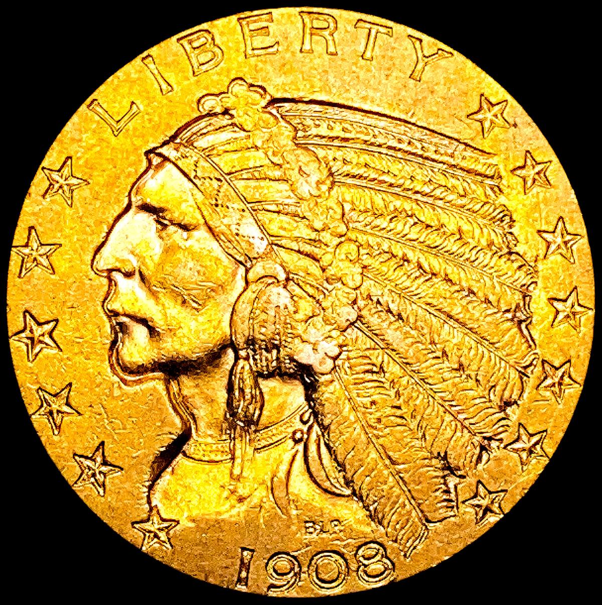 1908-D $5 Gold Half Eagle CLOSELY UNCIRCULATED