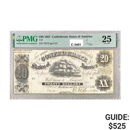 1861 $20 CONFEDERATE STATES OF AMERICA PMG VF25