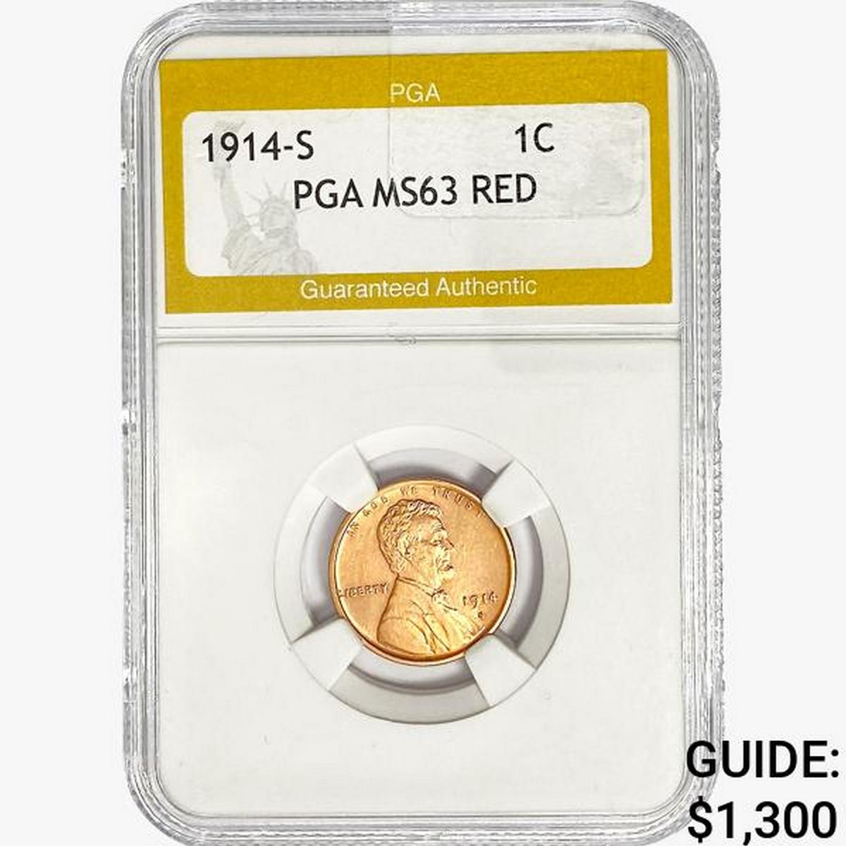 1914-S Wheat Cent PGA MS63 RED