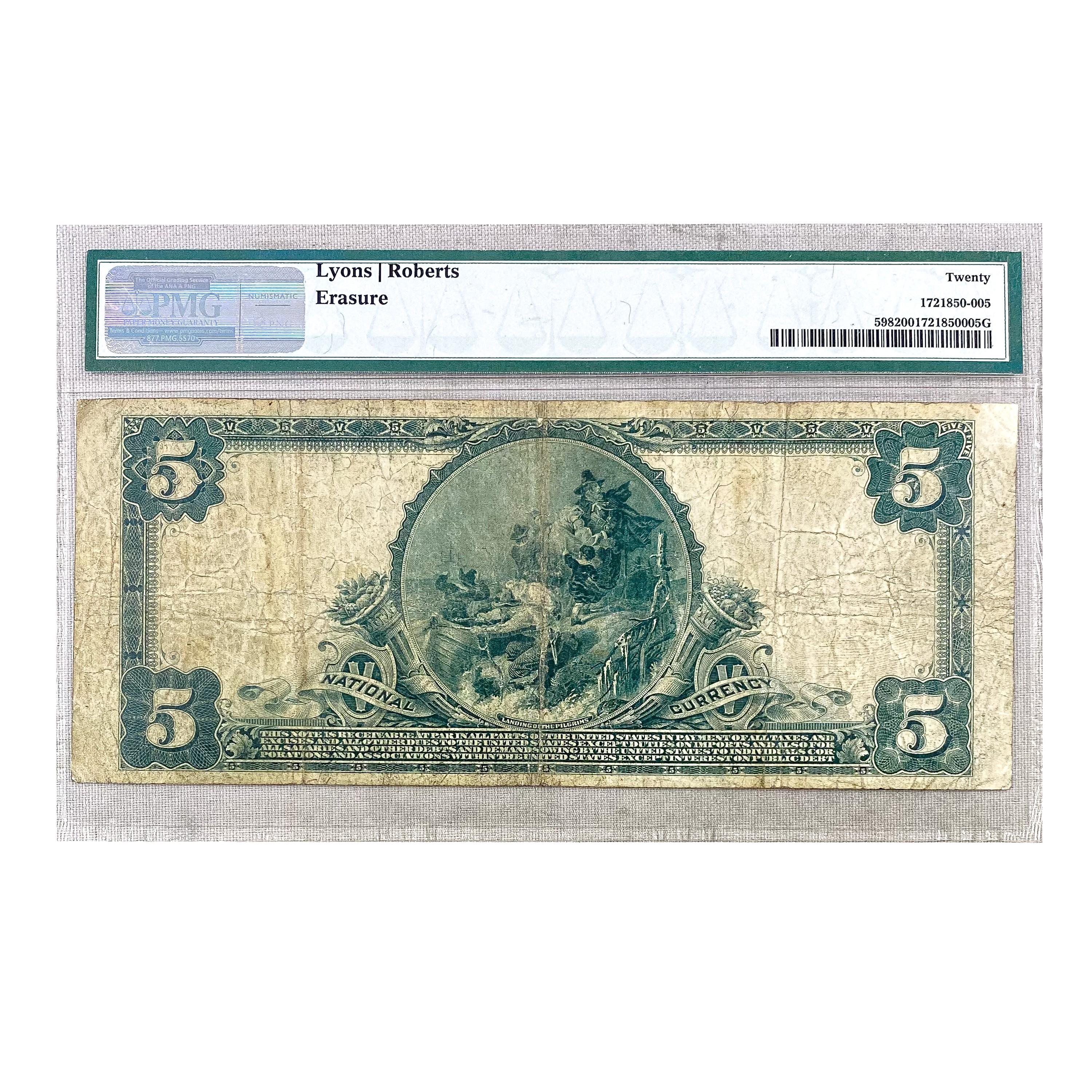 1902 $5 TFNBOTC Of NEW YORK, NY PMG VF20