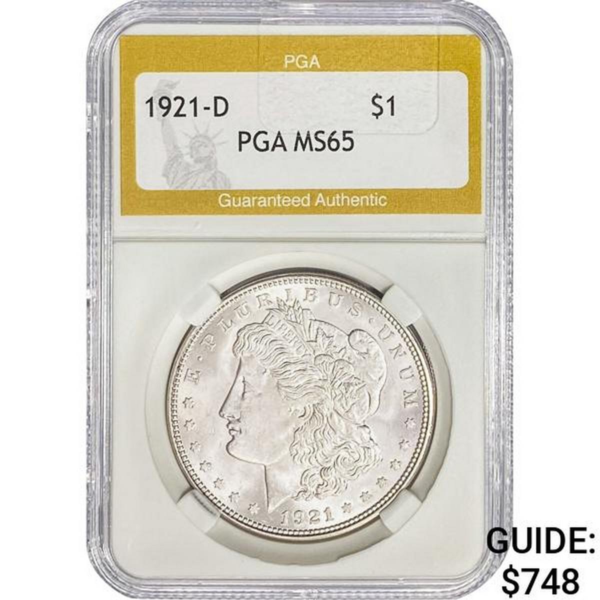 1921-D Morgan Silver Dollar PGA MS65