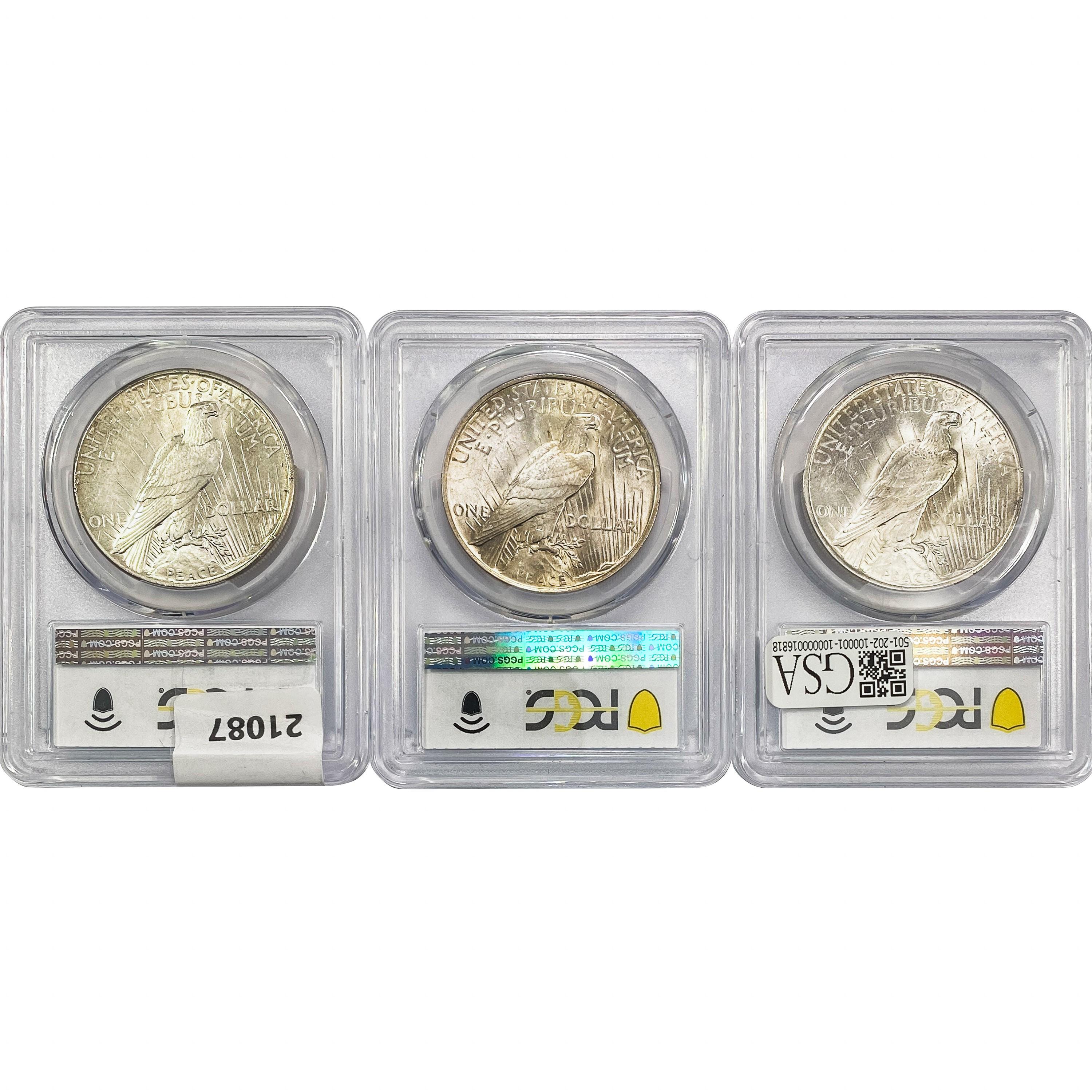 1923&1925 [3] Silver Peace Dollar PCGS MS63