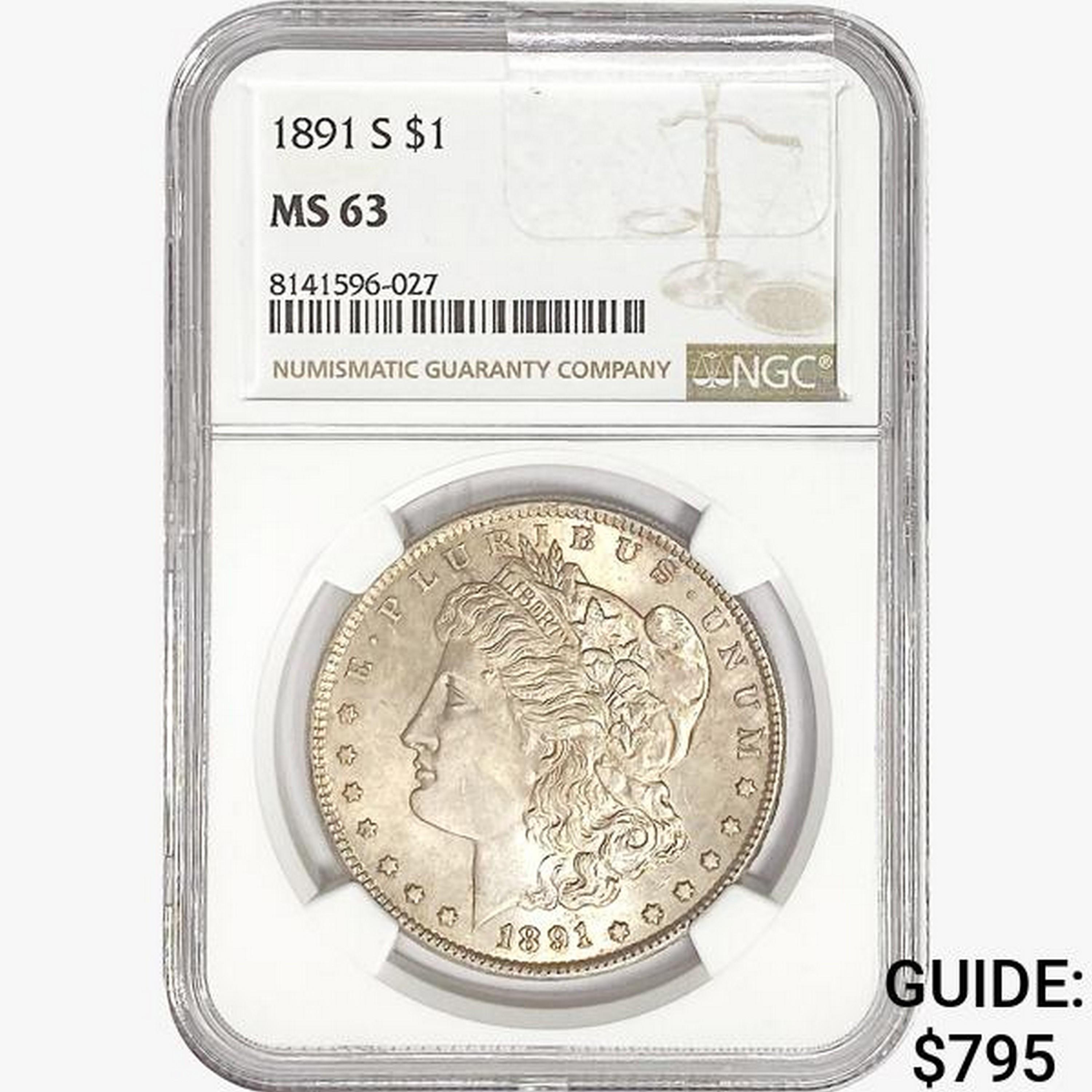 1891-S Morgan Silver Dollar NGC MS63