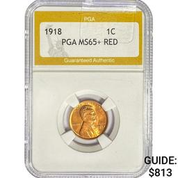 1918 Wheat Cent PGA MS65+ RED