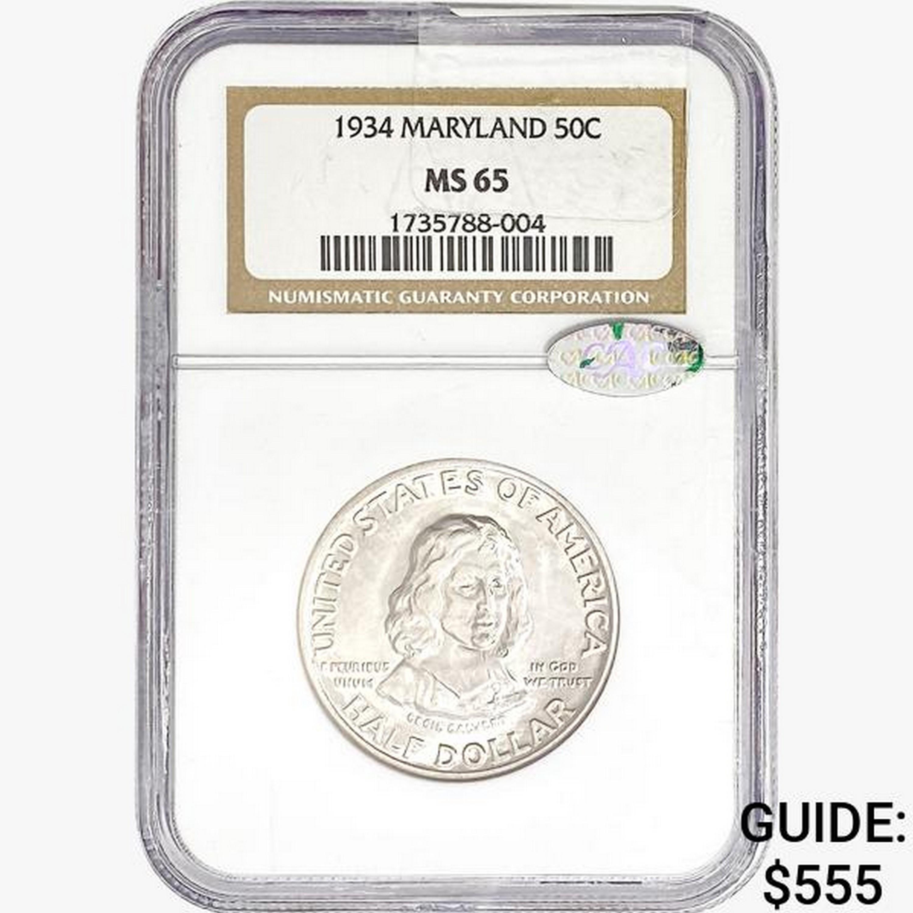 1934 CAC Maryland Half Dollar NGC MS65