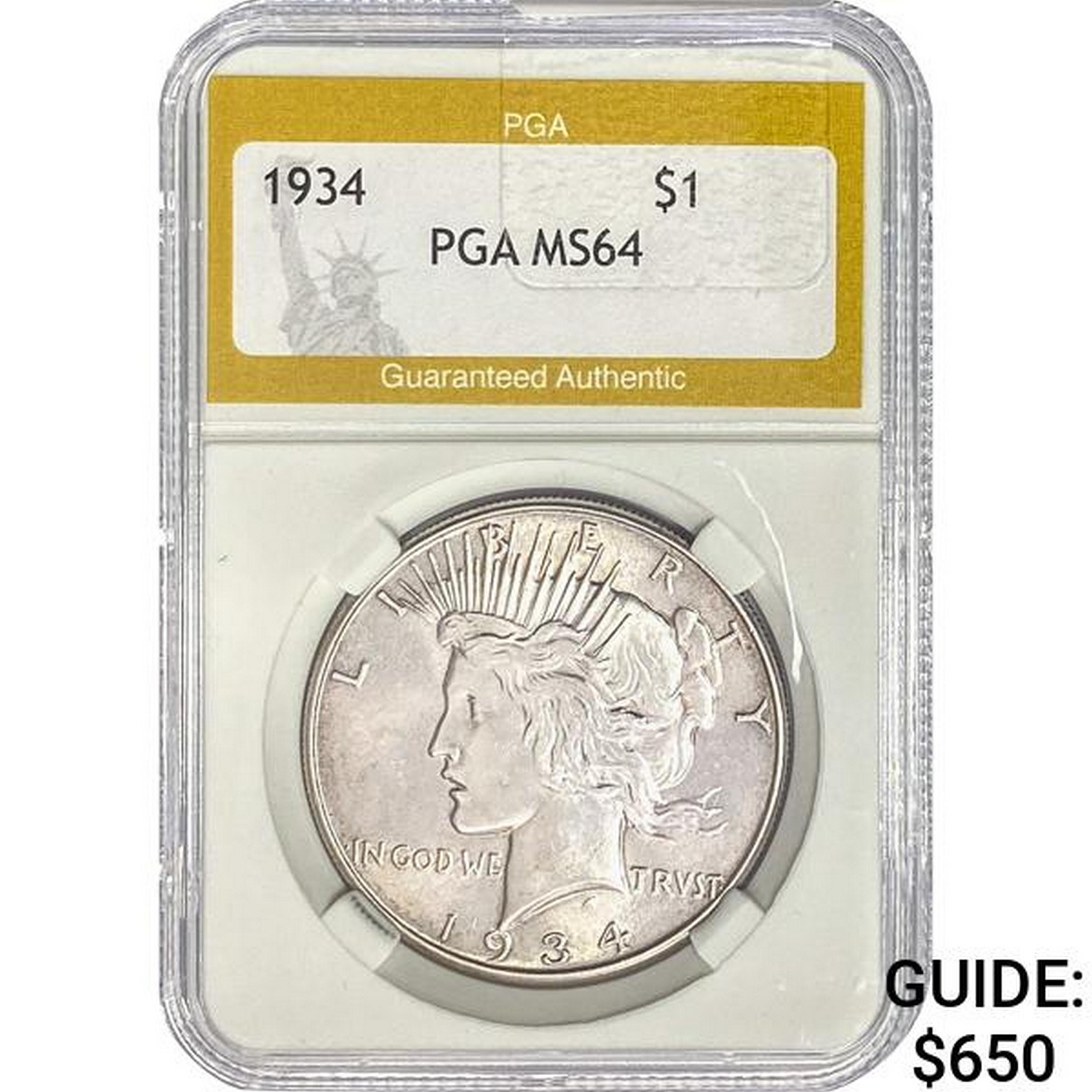 1934 Silver Peace Dollar PGA MS64