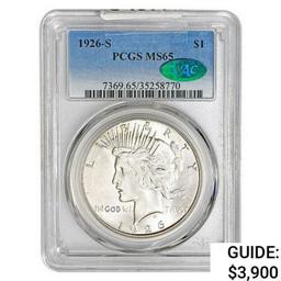 1926-S CAC Silver Peace Dollar PCGS MS65