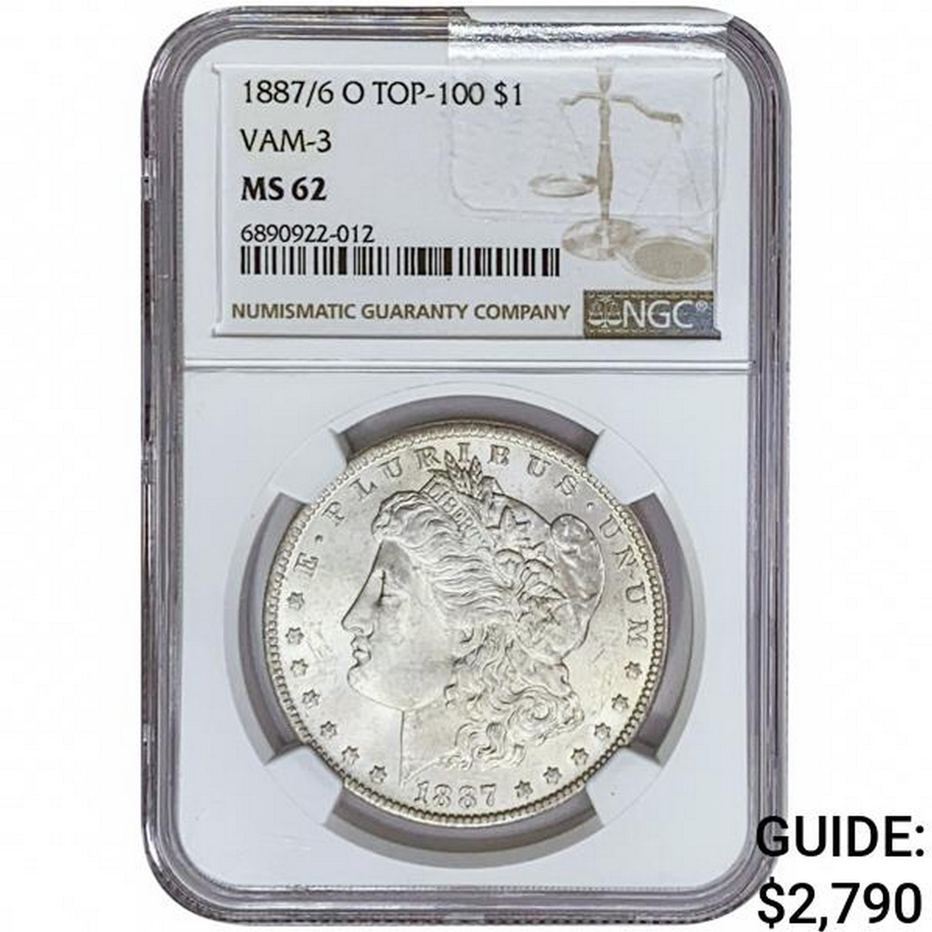 1887/6 O Morgan Silver Dollar NGC MS62 VAM-3