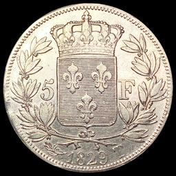 1829 France Silver 5 Francs NEARLY UNCIRCULATED