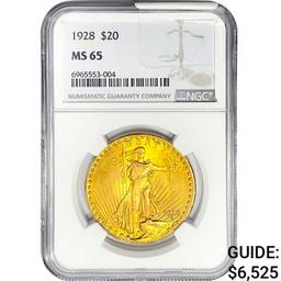 1928 $20 Gold Double Eagle NGC MS65