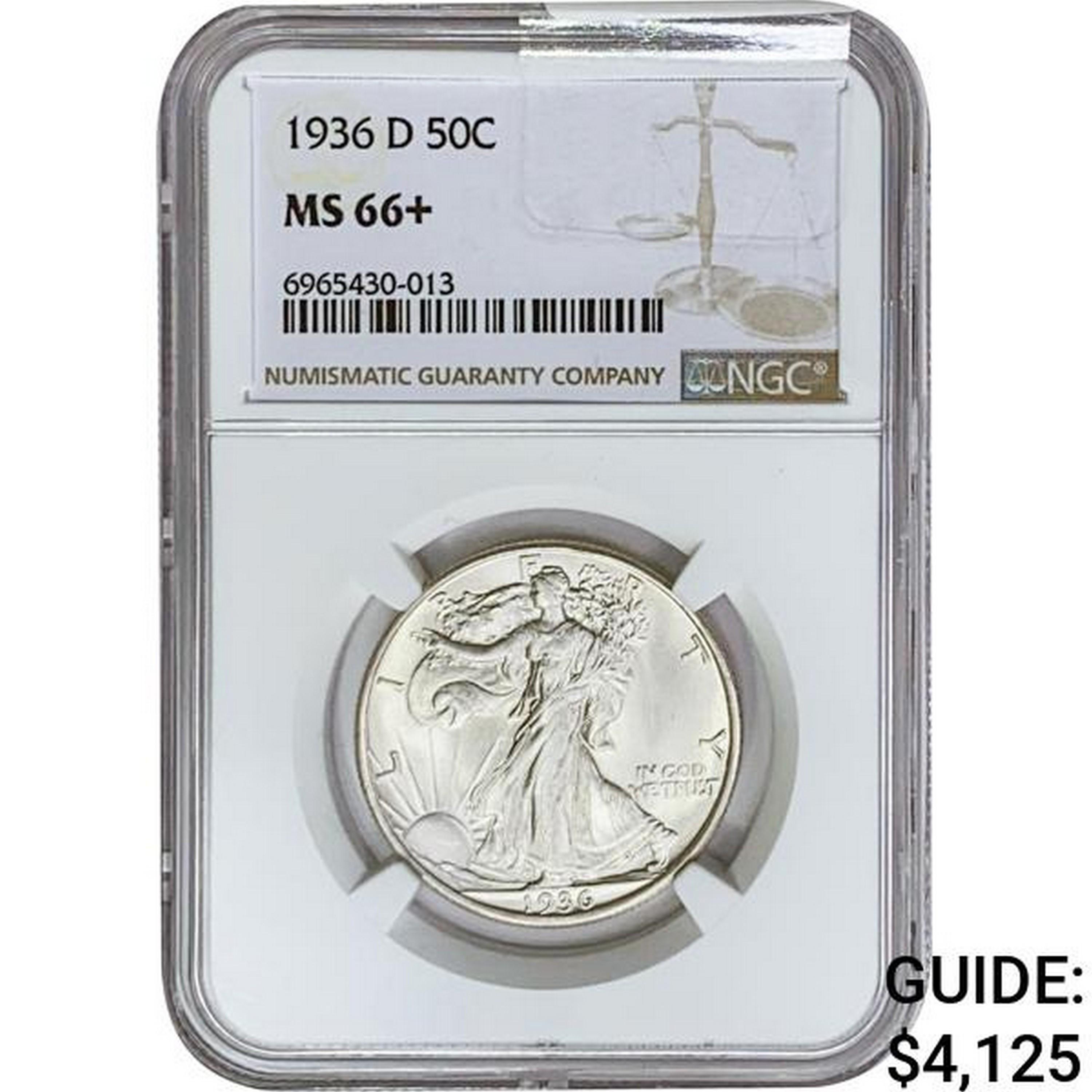 1936-D Walking Liberty Half Dollar NGC MS66+