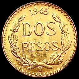 1945-M Mexico 2 Pesos .0482oz Gold CHOICE BU