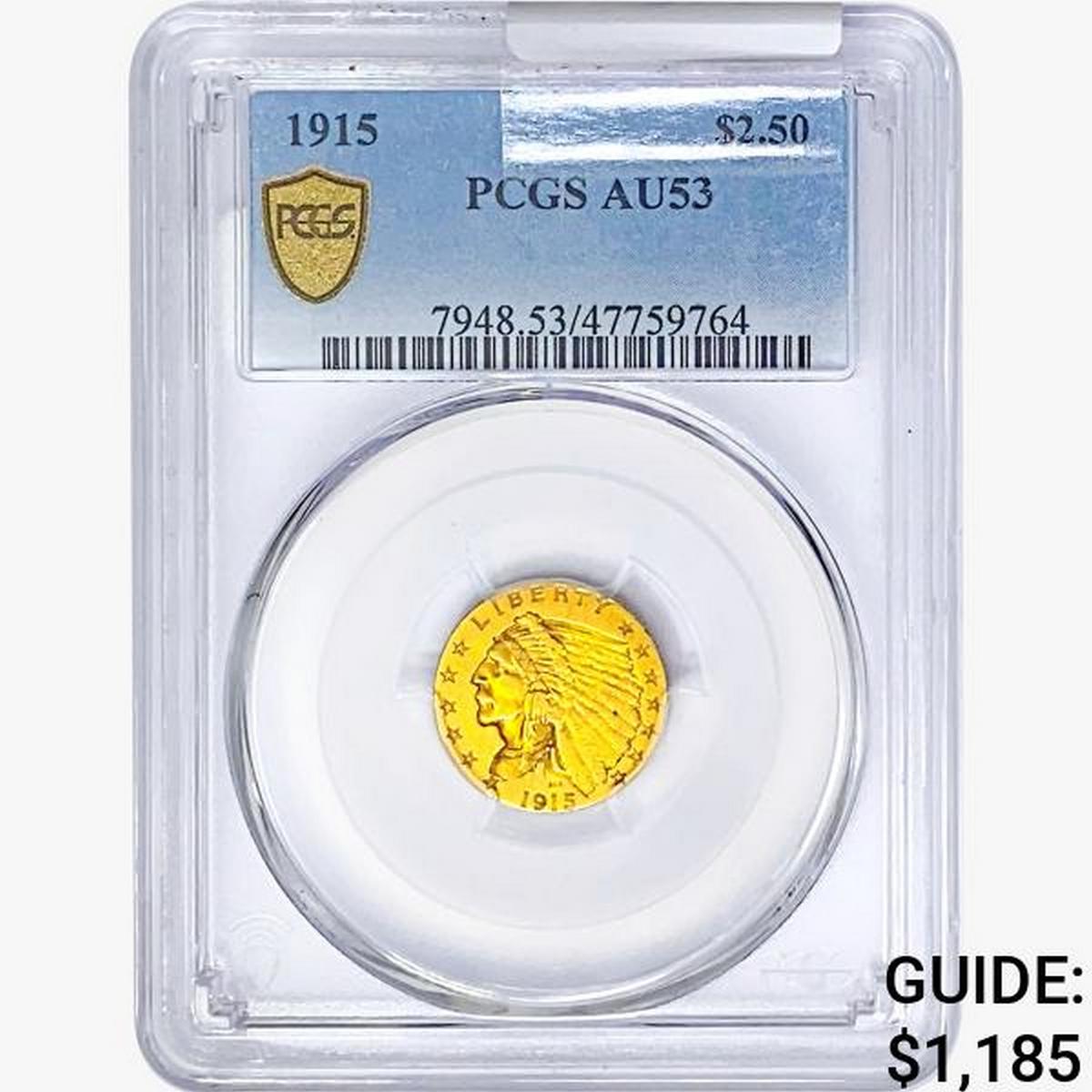 1915 $2.50 Gold Quarter Eagle PCGS AU53