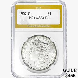 1902-O Morgan Silver Dollar PGA MS64 PL