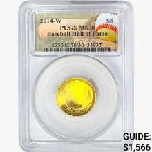 2014-W .2419oz. Gold $5 Baseball HoF PCGS MS70