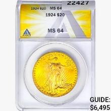 1924 $20 Gold Double Eagle ANACS MS64