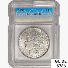 1892 Morgan Silver Dollar ICG MS60