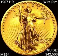 1907 HR Wire Rim $20 Gold Double Eagle CHOICE BU
