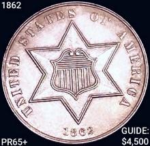 1862 Silver Three Cent GEM PROOF +