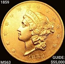 1859 $20 Gold Double Eagle CHOICE BU