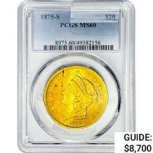 1875-S $20 Gold Double Eagle PCGS MS60