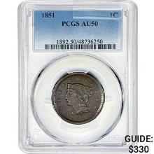 1851 Braided Hair Large Cent PCGS AU50