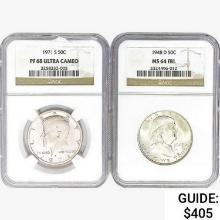 1948&1971 [2] Silver Half Dollars NGC MS/PF
