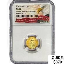 2016 American 1/10oz. Gold $5 Eagle NGC MS70