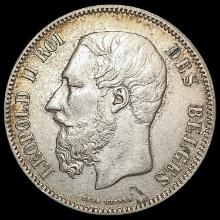 1869 Belgium Silver 5 Francs CHOICE AU