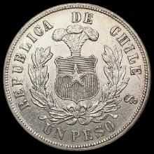 1884 Chile One Peso Silver CHOICE AU