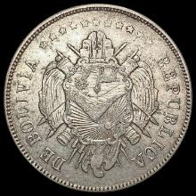 1870 Bolivia One Boliviano Silver CLOSELY UNCIRCUL