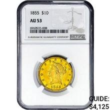1855 $10 Gold Eagle NGC AU53
