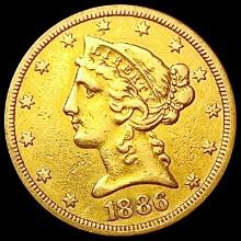 1886 $5 Gold Half Eagle CLOSELY UNCIRCULATED
