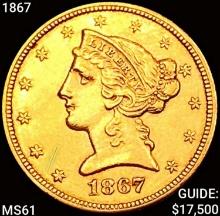 1867 $5 Gold Half Eagle UNCIRCULATED