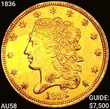 1836 $5 Gold Half Eagle CHOICE AU