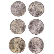 1922-1923 Unc US Silver Peace Dollars [6 Coins]