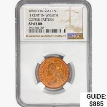 1890E Liberia 1 Cent NGC SP63 RB Copper Pattern