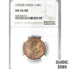 1936[B] 1/4 Anna India Bronze NGC MS66 RB