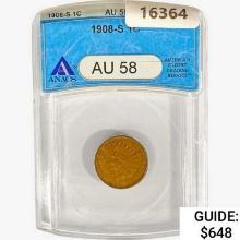 1908-S Indian Head Cent ANACS AU58
