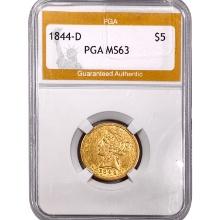 1844-D $5 Gold Half Eagle PGA MS63
