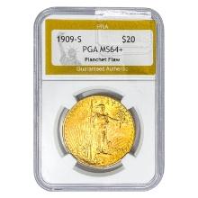 1909-S $20 Gold Double Eagle PGA MS64+ Planchet Fl