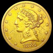 1884-S $5 Gold Half Eagle CLOSELY UNCIRCULATED