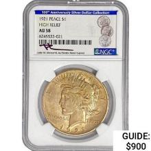 1921 Silver Peace Dollar NGC AU58 High Relief