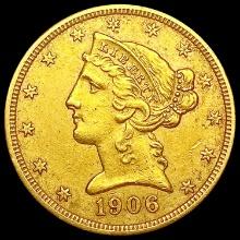 1906-S $5 Gold Half Eagle CLOSELY UNCIRCULATED