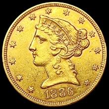 1886 $5 Gold Half Eagle CLOSELY UNCIRCULATED