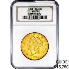 1890-CC $20 Gold Double Eagle NGC AU58