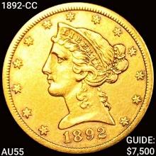 1892-CC $5 Gold Half Eagle