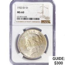 1923-D Silver Peace Dollar NGC MS60