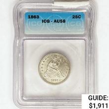 1863 Seated Liberty Quarter ICG AU58