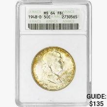 1948-D Franklin Half Dollar ANACS MS64 FBL